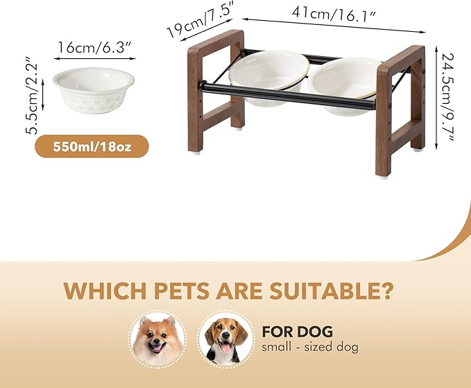 6.3inch Ceramic Adjustable Raised Double Bowls Set with Stand, 3 Heights Elevated, 2 Placement Options,Food and Water Bowls for Adult Cat Small and Medium Dog(Reactived Glaze -White)-PurrikoPets