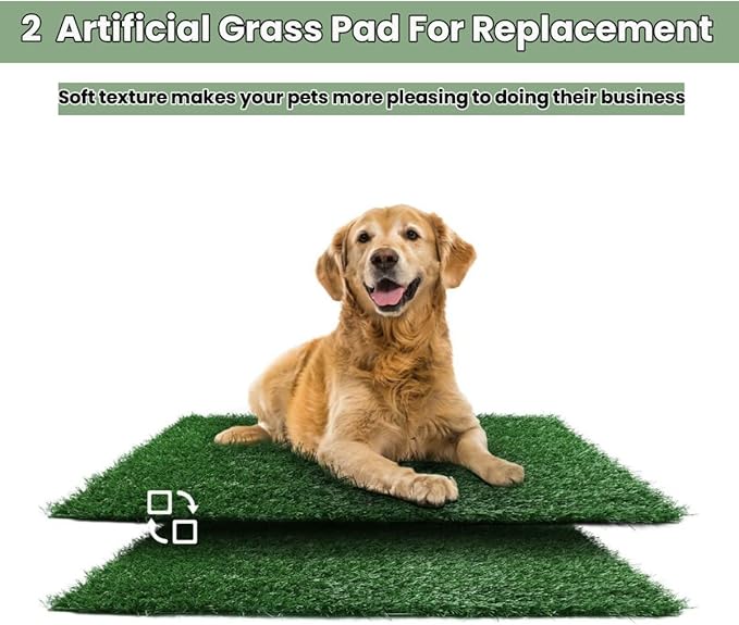 Dog Grass Puppy Training Pee Pad with Tray, Dog Potty with 2 Replacement Artificial Grass Pads, Portable Pet Toilet Washable Odor Free Little Box Indoor Outdoor Use-PurrikoPets