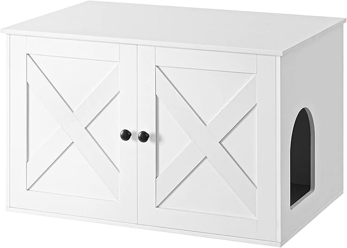 Feandrea Cat Litter Box Enclosure, Litter Box Furniture Hidden with Removable Divider, Indoor Cat House, End Table, 31.5 x 20.9 x 19.7 Inches, White UPCL002W01-PurrikoPets