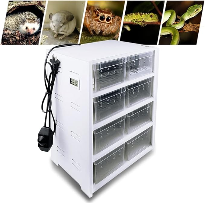 8-Grid Acrylic Pet Breeding Box,Large Reptile Enclosure with Hygrometer&Heating Pad,Lizard Spider Snake Tortoise Cage Pet Snake Terrarium Tank Multipurpose Multipurpose Feeding Box,White.-PurrikoPets
