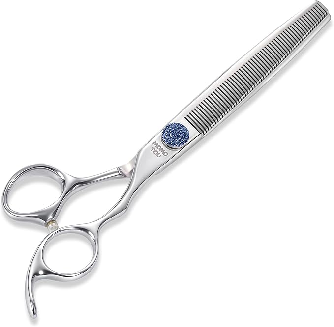 7.5'' Dog Grooming Scissors CNC 440C Blades Sharp and Durable Polished Thinning Dog Shears with Blue Diamond Adustable Screws Easy to Use for Groomer and Home User-PurrikoPets