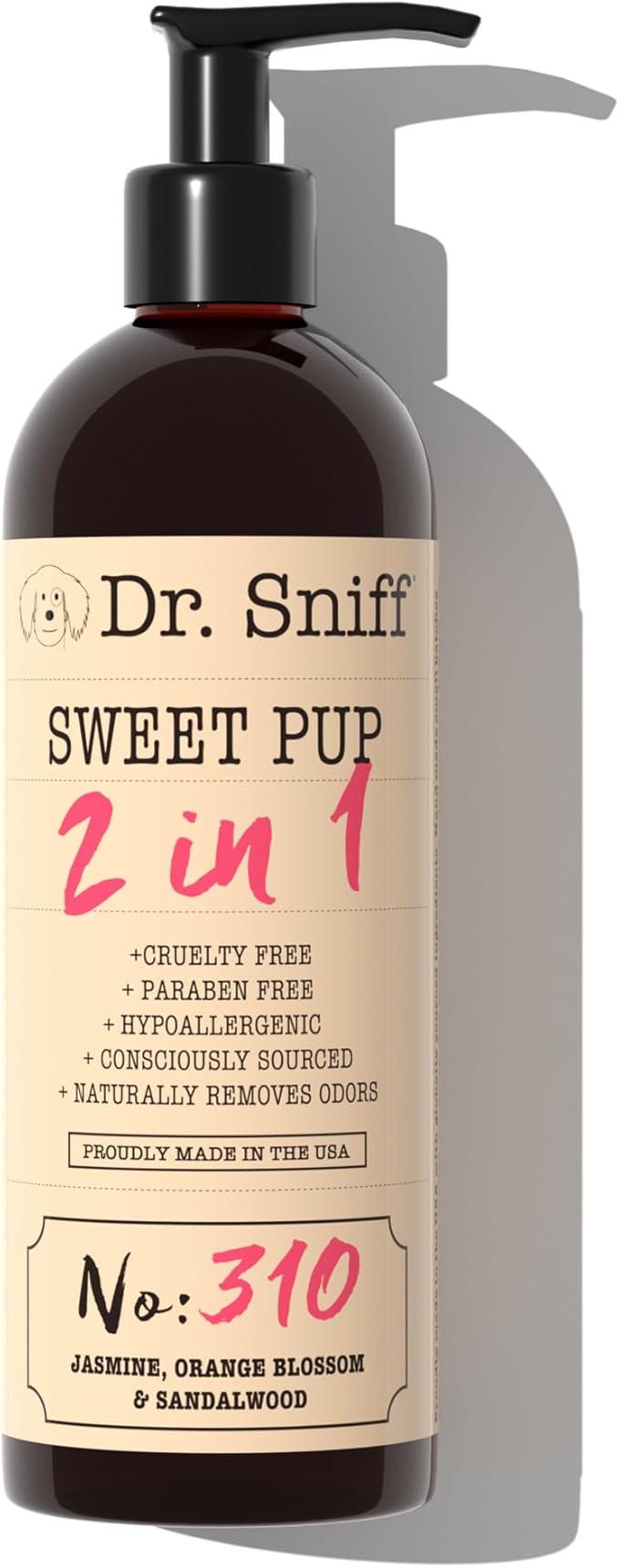 Dr. Sniff 2-in-1 Pet Shampoo & Conditioner, Ultimate Grooming Treatment for Dog & Cat Hair, Freshens Scent, Made in The USA, Sweet Pup Scent, 16 Oz-PurrikoPets