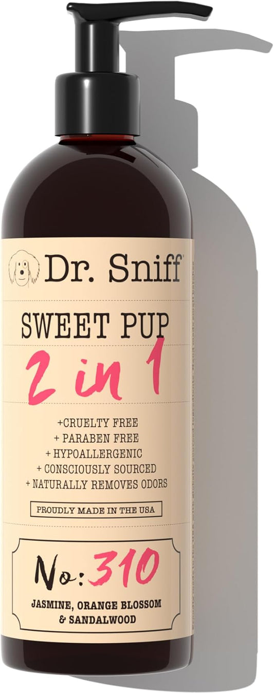 Dr. Sniff 2-in-1 Pet Shampoo & Conditioner, Ultimate Grooming Treatment for Dog & Cat Hair, Freshens Scent, Made in The USA, Sweet Pup Scent, 16 Oz-PurrikoPets