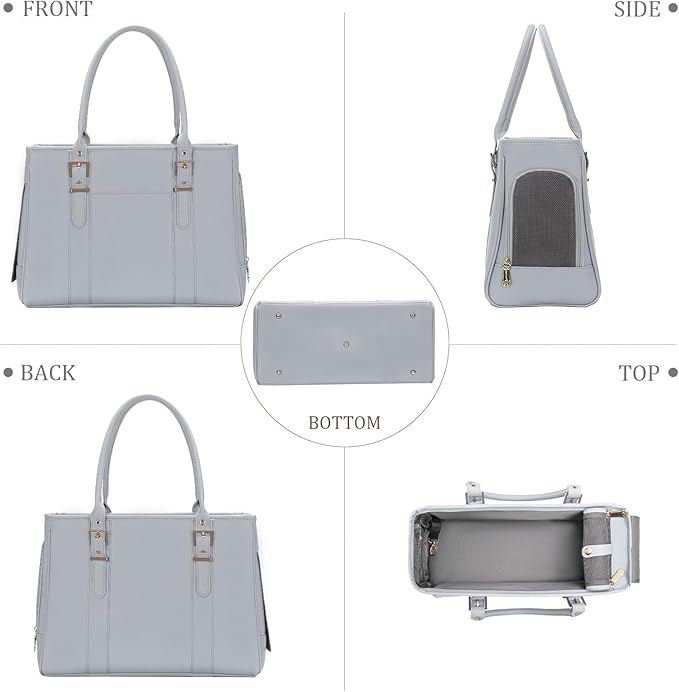 Fashion Pet Carrier Dog Purse Cat Bag Soft-Sided Carriers Travel Airline Approved, Stylish Leather Tote Handbag for Small Animal Puppy Kitten (Grey)-PurrikoPets