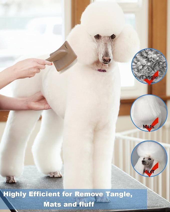 Dog Slicker Brush for Large Dogs, Professional Doodles Brush for Poodles, Goldendoodles and Labradoodles - Easy to Remove Tangles, Mats and Fluff - 3.8"x3.2" Head, 8" Wood Body-PurrikoPets