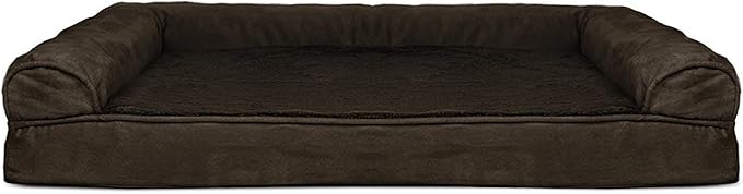 Furhaven Cooling Gel Dog Bed for Large Dogs w/ Removable Bolsters & Washable Cover, For Dogs Up to 95 lbs - Plush & Suede Sofa - Espresso, Jumbo/XL-PurrikoPets