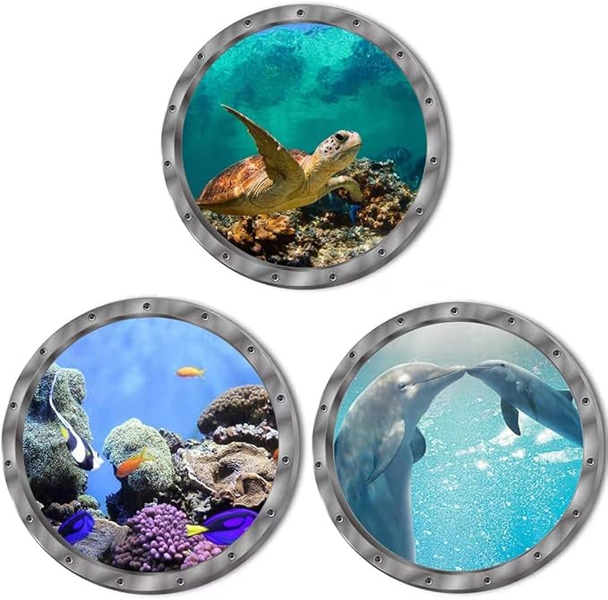 9PCS Ocean Animals World Under Sea Decor Sea Turtles Dolphins Fishes Sharks Coral Removable 3D Peel and Stick Vinyl Stickers-PurrikoPets