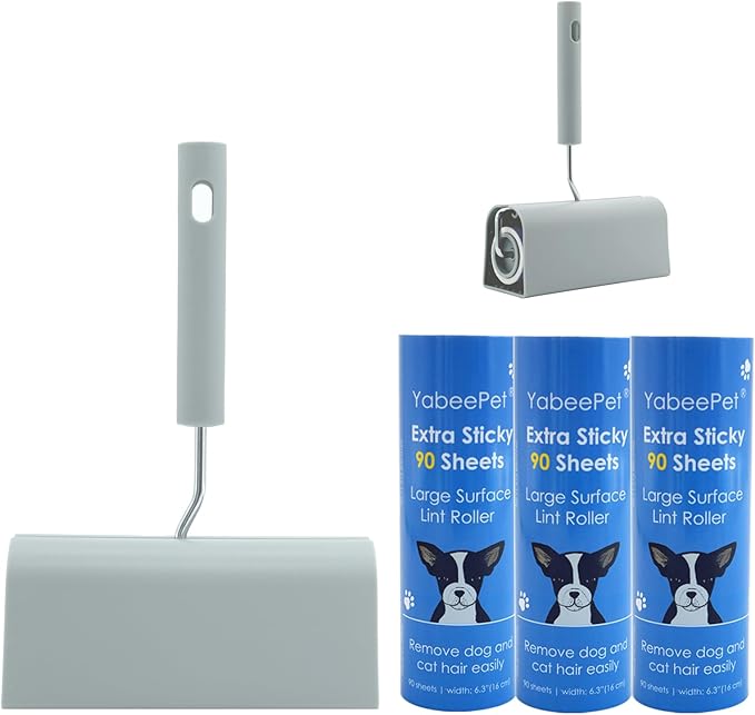 Extra Sticky Large Surface Lint Roller, 6.3'' Giant Lint Roller for Pet Hair, Lint Remover Roller for Cat Hair, Clothes, Furniture, 1 Handle + 270 Sheets, with Dust-Proof Case-PurrikoPets