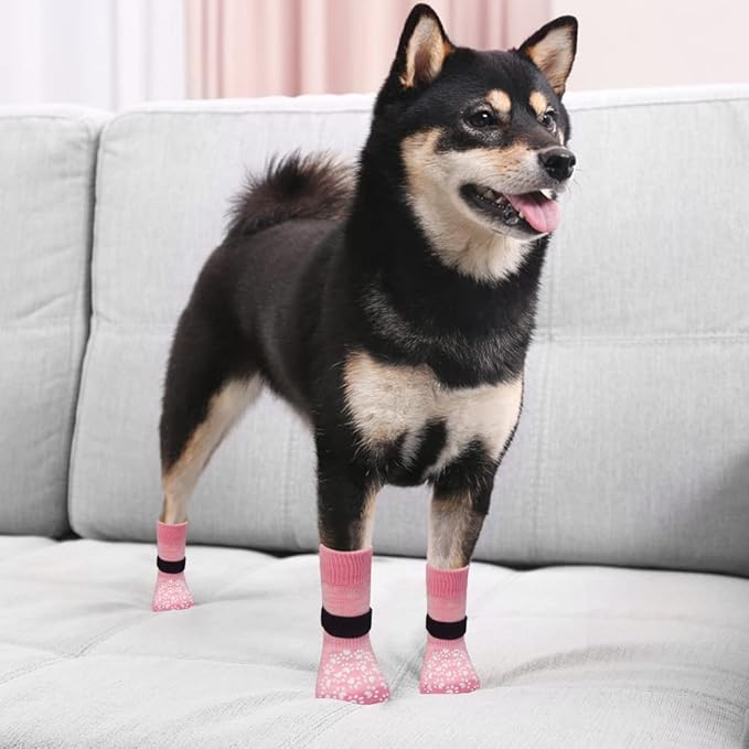 EXPAWLORER Anti Slip Dog Socks to Prevent Licking Paws, Doggie Shoes for Hot Pavement, Pet Booties for Small Medium Large Senior Dogs, Traction Control Dog Boots & Paw Protectors for Hardwood Floors-PurrikoPets