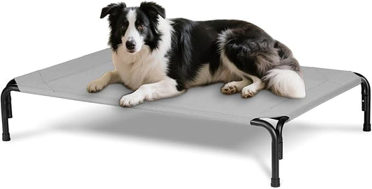 Elevated Dog Bed for Outdoor, Large Raised Dogs Cot for Training, Cooling Pet Beds with Washable Mesh, Indestructible Lifted Platform for Outside Camping, 41 inch Grey-PurrikoPets