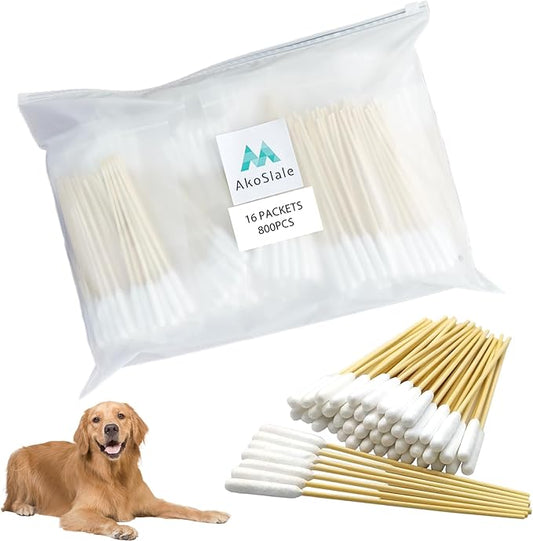 Dog Q Tips, Qtips Cotton Swabs for Dogs, 6-Inch Long Ear Cleaning Swabs, Wound Care, 800 Count, Eco-Friendly Bamboo Cotton, Pet Ear Care-PurrikoPets