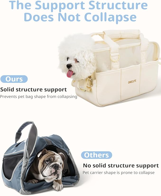 Dog Purse Carrier for Small Dogs Rabbit cat with Large Pockets, Cotton Bag, Dog Carrier Soft Sided, Collapsible Travel Puppy Carrier (Beige Breathable, 17.0" L x 7.5" W x 12.0" H)-PurrikoPets