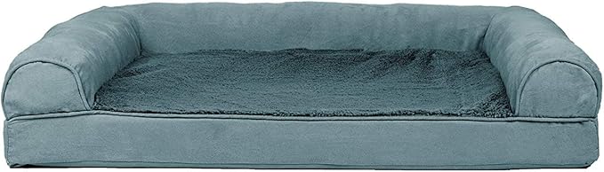 Furhaven Cooling Gel Dog Bed for Large/Medium Dogs w/ Removable Bolsters & Washable Cover, For Dogs Up to 55 lbs - Plush & Suede Sofa - Deep Pool, Large-PurrikoPets