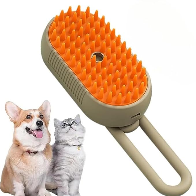 3-in-1 Cat Grooming Brush – Water Spray & Self-Cleaning Shedding Brush for Cats & Dogs – Pet Hair Removal & Massage Comb for Long & Short Hair (beige).-PurrikoPets