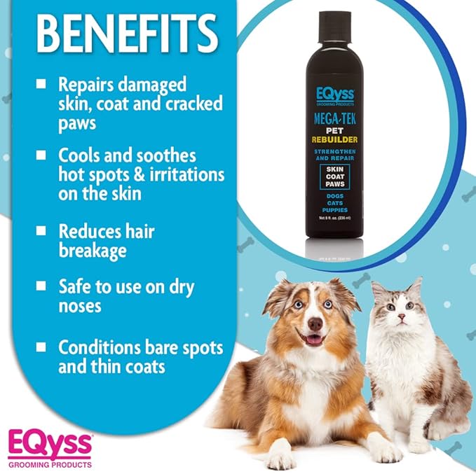 EQyss Mega-Tek Pet Rebuilder - Strengthen & Repair Dry Damaged Coat, Nose, Skin, Cracked Paw Pads - Safe for Dogs, Cats, & Puppies, pH Balanced (8 oz)-PurrikoPets