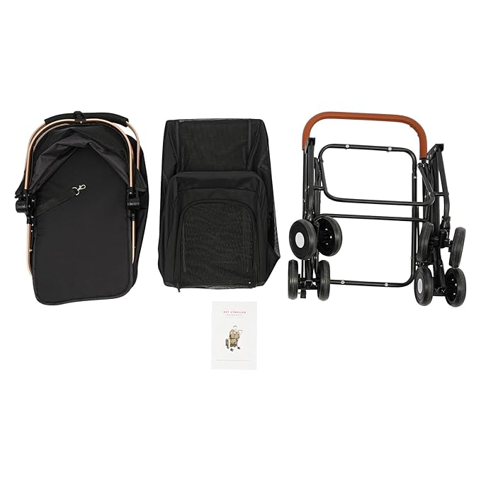 Double Pet Stroller with Detachable Carriers, Large Cat & Dog Stroller with 4 Wheels, Foldable Pet Strollers Small & Medium Dogs Cats 77lbs (Black)-PurrikoPets