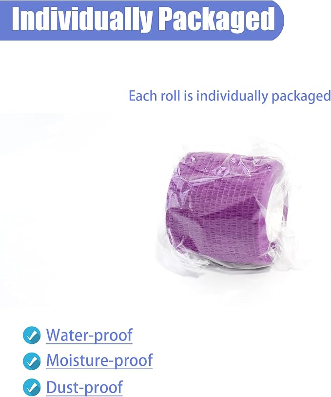 9 Pack 2" x 5 Yards Self Adhesive Bandage Wrap Self Stick Wrap for Ankle, Wrist, Finger, Sports, Breathable Cohesive Vet Tape for Pets (Purple)-PurrikoPets