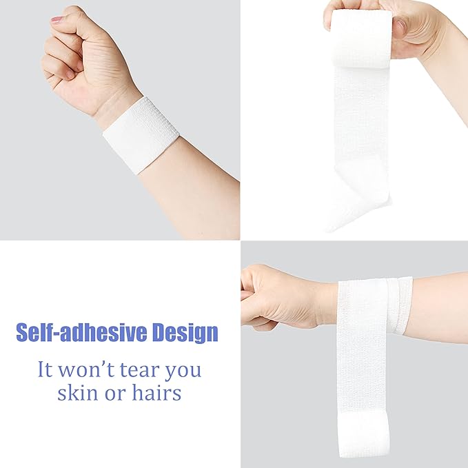 9 Pack 2" x 5 Yards Self Adhesive Bandage Wrap Self Stick Wrap for Ankle, Wrist, Finger, Sports, Breathable Cohesive Vet Tape for Pets (White)-PurrikoPets