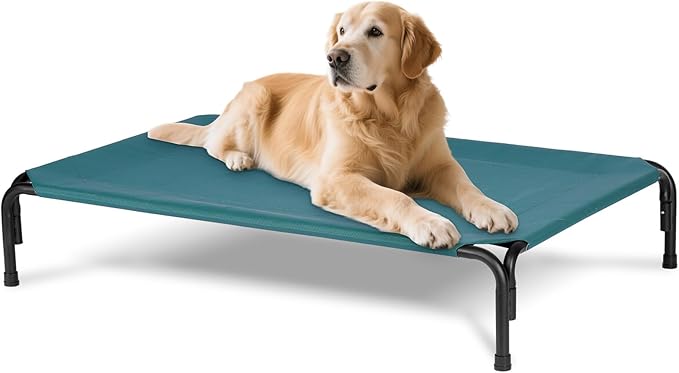 Elevated Dog Bed for Outdoor, Extra Large Raised Dog Cot with Washable Mesh, Cooling Pet Cot Chew Proof for Outside Camping, 47 inch Green-PurrikoPets
