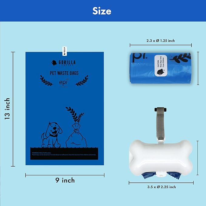 GORILLA SUPPLY 1000 Dog Poop Waste Bags with Dispenser and Leash Tie, 9" x 13", Blue, 1000 Count-PurrikoPets