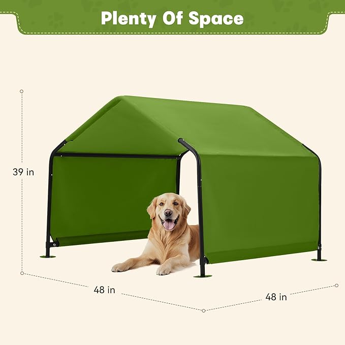 Dog Shade Shelter Outdoor 4'x4'x3' Tent for Large Medium Dogs, Outside Sun Rain Canopy Pet House for Livestock Pigs Cats with Waterproof Roof Ground Nails,Deep Green-PurrikoPets