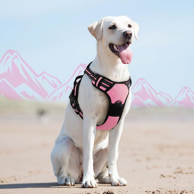 Eagloo Dog Harness for Large Dogs, No Pull Service Vest with Reflective Strips and Control Handle, Adjustable and Comfortable for Walking, No Choke Pet Harness with 2 Metal Rings, Pink, L-PurrikoPets