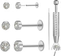 Delicate Moissanite & Titanium Threadless Flat Back Studs - 6-Piece 20G Labret Set for Nose, Helix, Cartilage, Conch, and Lip Piercings for Women & Men