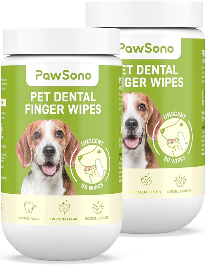 Dog Tooth Brushing Kit, Fresh Breath Pet Dental Finger Wipes for Dogs & Cats, Dog Dental Wipes Teeth Wipes, Lick-Safe Pet Toothbrus for Easy Removal of Tartar Buildup, Unscented, 100 PCS-PurrikoPets