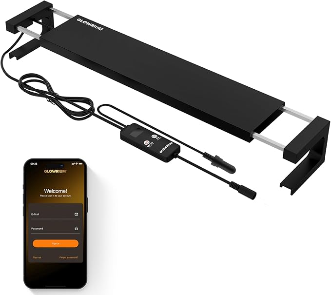 GLOWRIUM Saltwater Aquarium Light, Smart Reef Coral Fish Tank Light with Bluetooth + WiFi Dual Control App, DIY Spectrum, Brightness Adjustable, Anti-Drop, Real Time Water Temperature Sensor(36-48 in)-PurrikoPets