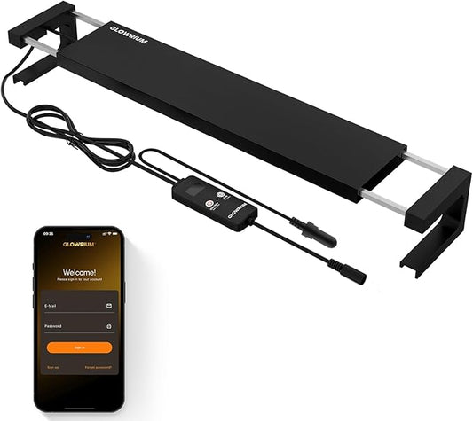 GLOWRIUM Saltwater Aquarium Light, Smart Reef Coral Fish Tank Light with Bluetooth + WiFi Dual Control App, DIY Spectrum, Brightness Adjustable, Anti-Drop, Real Time Water Temperature Sensor(36-48 in)-PurrikoPets