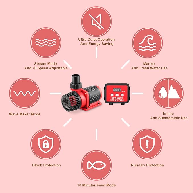 2640GPH 80W Aquarium DC Retrun Pump With LCD display Controller,DC24V 18FT Lift Controllable water pump for fresh and marine water fish tank,100 speeds ECO Quiet inline and submersible pump-PurrikoPets