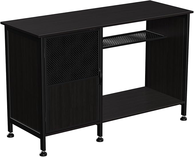 Fish Tank Stand, Modern Aquarium Stand with Built-in Cabinet and Shelves - Sleek Black Iron and Wood Grain Design for Stylish Home Décor（ 51.97" x W 19.69" x H 31.5"） Black-PurrikoPets