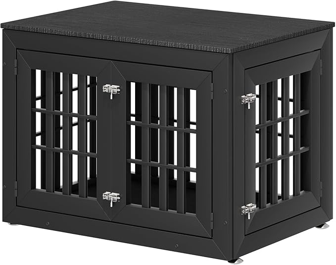 38" Heavy Duty Dog Crate Furniture for Small,Medium and Large Dogs,Rustic Wooden Dog Cage Kennel Indoor Furniture with Waterproof Top,Decorative Pet House Side End Table (Black)-PurrikoPets