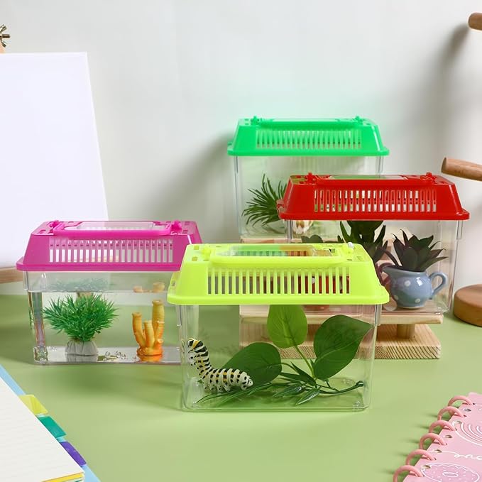 4pcs Portable Handheld Fish Tank Lightweight Aquarium for Turtle Goldfish and Hamster Transparent Container with Creative Design for Easy Feeding and Cleaning-PurrikoPets
