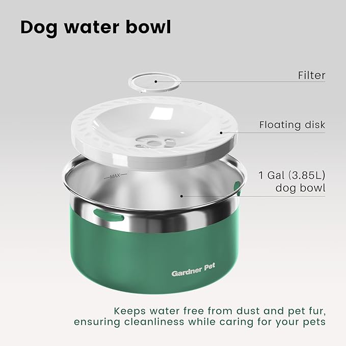 Gardner Pet Dog Bowls 1 Gallon (3.85L) Stainless Steel No Spill Dog Water Bowl, Slow Water Feeder Metal Bowls, Spill Proof Water Dispenser for Large Dogs, Promotes Healthy Hydration-PurrikoPets