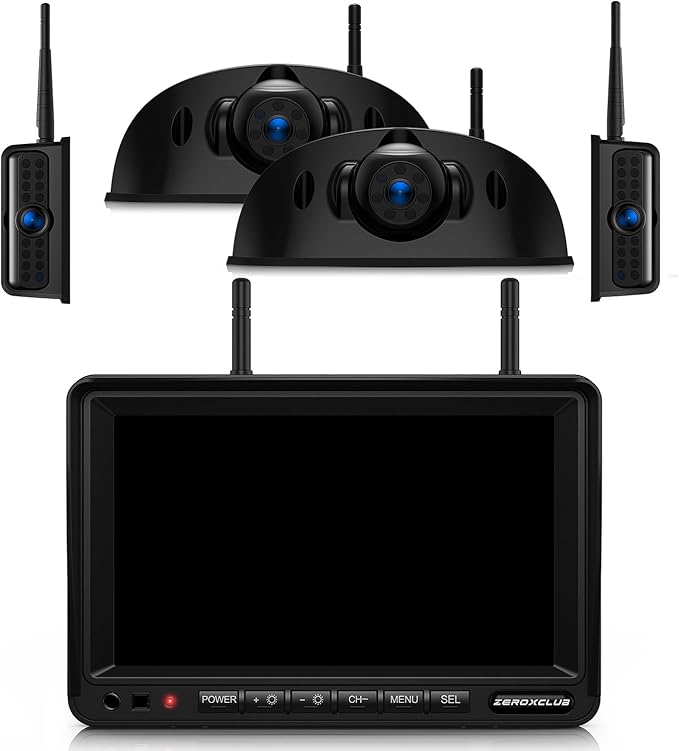 4 Cameras Wireless RV Backup System with 7-Inch Monitor, 2 Rear Sharkfin 2 Side Cameras, IR Night Vision, IP69k Waterproof Recording, Compatible with Furrion Pre-Wired RV Truck Trailer BW4-PurrikoPets