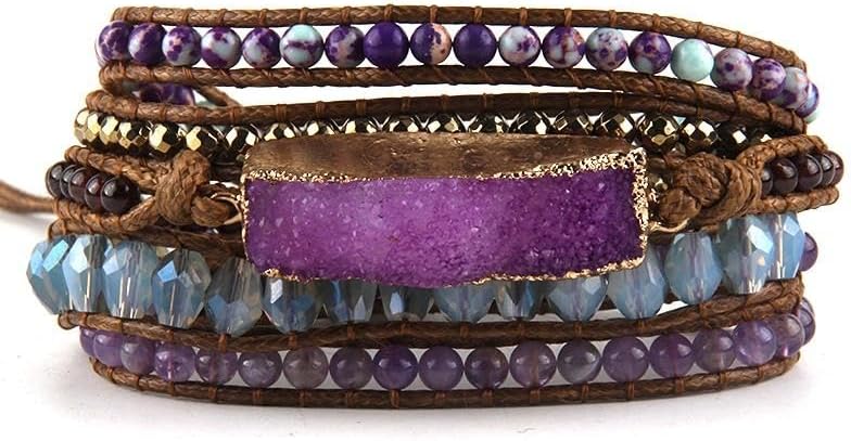 ZOSOJONA Women Handmade Boho Wrap Bracelets Natural Stone Variety Beads Strand Bracelet