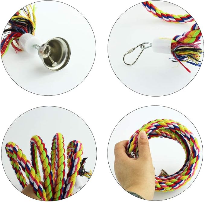 2pcs 63in Bird Perch Rope Bungee Parrot Toy - Pure Natural Cage Chewing Toy-PurrikoPets