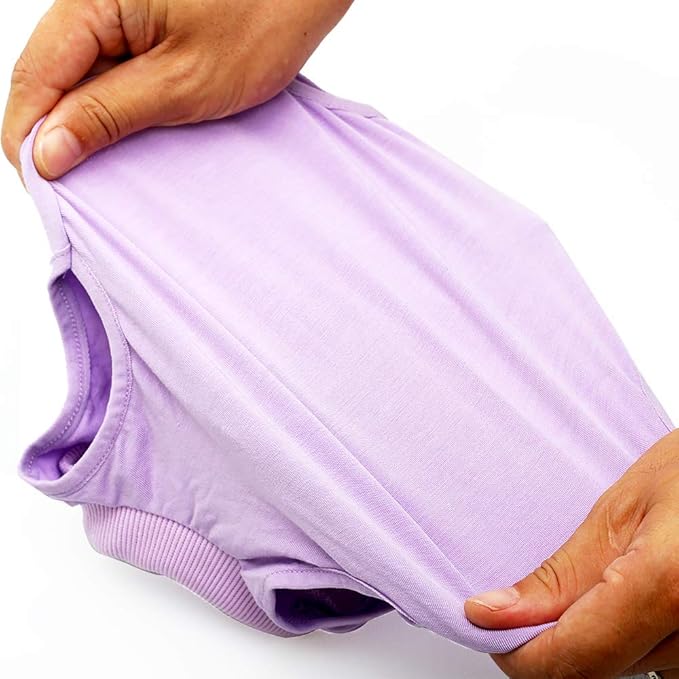 DOTON Cat Recovery Suit for Male and Female Surgical Post Surgery Soft Cone Onesie Shirt Clothes Neuter Licking Protective Diapers Outfit Cover Kitten Spay Collar(L, Purple)-PurrikoPets