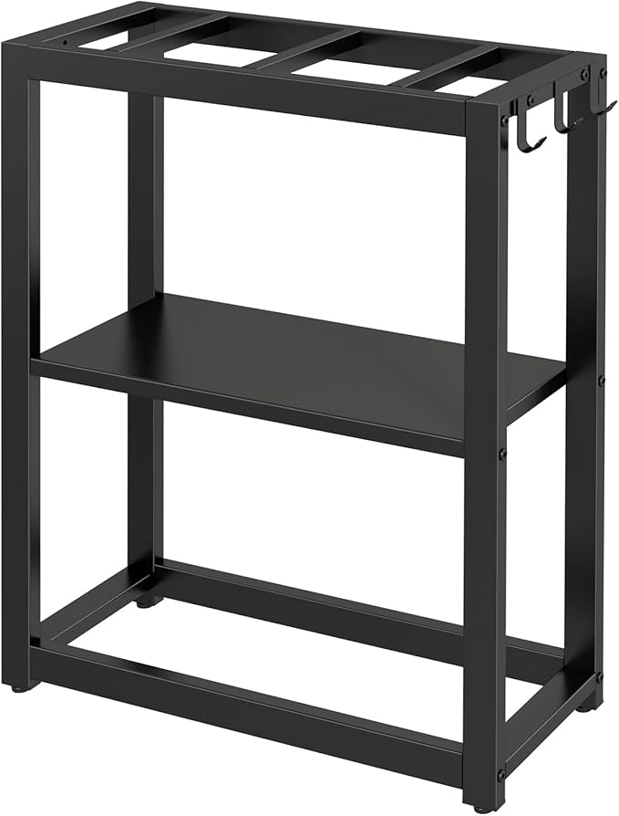 10-20 Gallon Fish Tank Stand with Storage Shelf, Aquarium Stand Measuring 24.8" W x 9.5" D x 30.1" H with Hooks,Heavy Duty Metal Turtle Reptile Tank Stand, Easy Assemble-PurrikoPets
