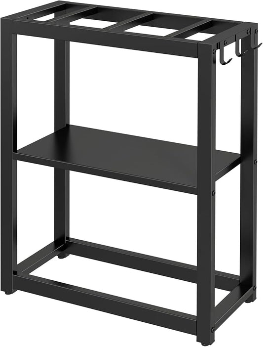 10-20 Gallon Fish Tank Stand with Storage Shelf, Aquarium Stand Measuring 24.8" W x 9.5" D x 30.1" H with Hooks,Heavy Duty Metal Turtle Reptile Tank Stand, Easy Assemble-PurrikoPets