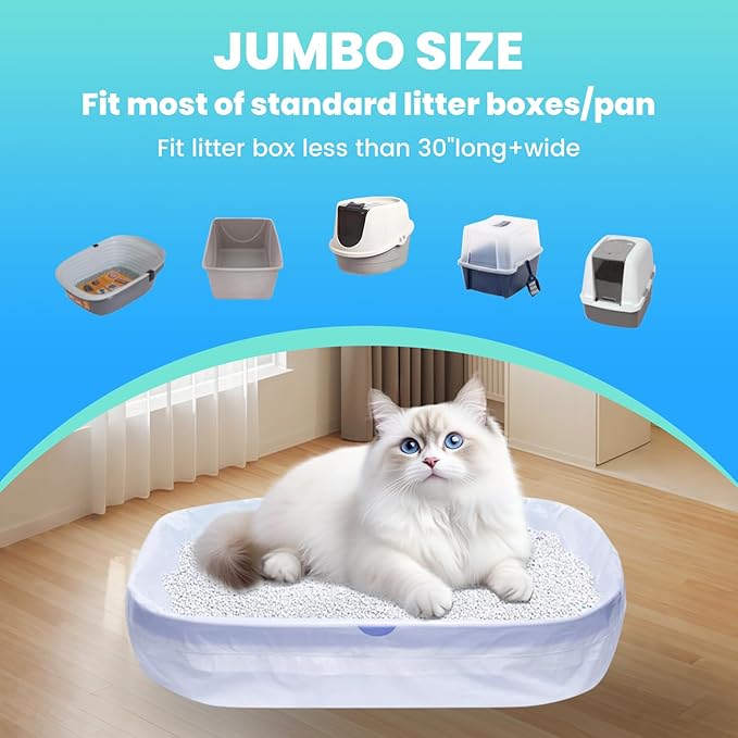 60 Pack Large Cat Litter Bags - 3MIL Extra Thick Leakproof Litter Box Liners, 31"x18" Heavy Duty Drawstring Cat Litter Liners for Automatic Litter Box, Odor Control Disposable Kitty Litter Bags 6 Roll-PurrikoPets