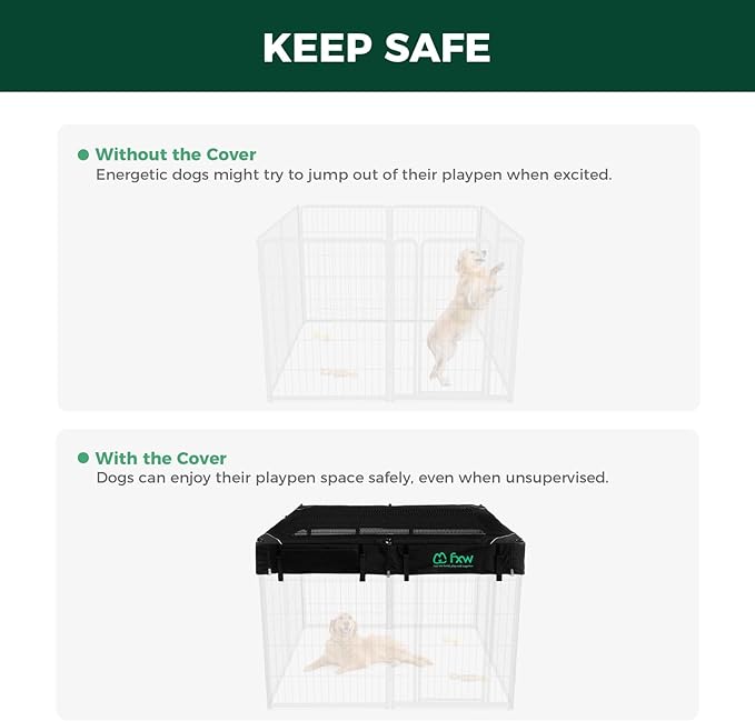 FXW Homeplus Unleashed Indoor Dog Playpen - Stress-Free and Safe Play, Heavy Duty 40 Inch 8 Wire Panels with Playpen Cover for Medium and Large Dogs, Black│Patented-PurrikoPets