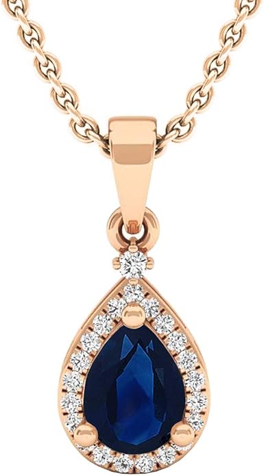 Dazzlingrock Collection 7X5mm Pear Lab Created Gemstone & Round White Natural Diamond Women Halo Teardrop Pendant, 10K Rose Real Solid Gold