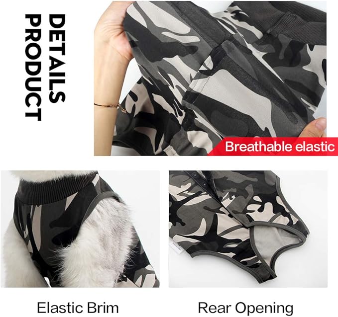 DOTON Cat Recovery Suit for Male and Female Surgical Post Surgery Soft Cone Onesie Shirt Clothes Neuter Licking Protective Diapers Outfit Cover Kitten Spay Collar(S, Camouflage)-PurrikoPets
