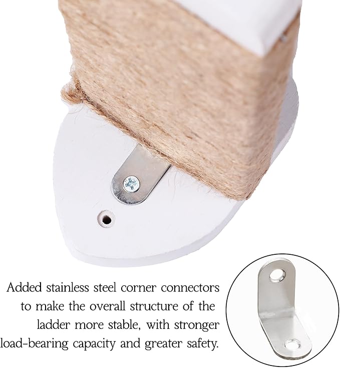 3-in-1 Cat Wall Steps with Hemp Rope, Solid Wood Cat Ladder for Climbing and Playing (Large-White)-PurrikoPets