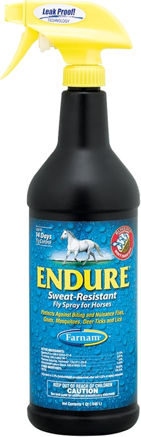 Farnam Endure Sweat-Resistant Fly Spray for Horses, Lasts Up to 14 Days, Protects Against Flies, Gnats, Mosquitoes, Ticks & Lice, 32 oz.-PurrikoPets