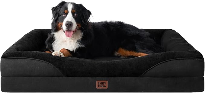 EHEYCIGA Memory Foam XXL Dog Bed for XLarge Sized, Extra Large Orthopedic Dog Sofa with Sides and Waterproof Liner, Washable Bolster Pet Couch with Removable Cover, 52x41x8 Inch, Black-PurrikoPets
