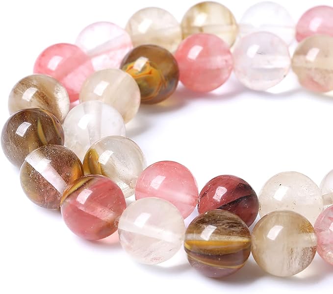 38PCS 10mm Natural Stone Beads Watermelon Tourmaline Gemstone Round Loose Spacer Beads for Jewelry Making DIY Bracelet Necklace 15 Inch,Energy Stone Healing Power