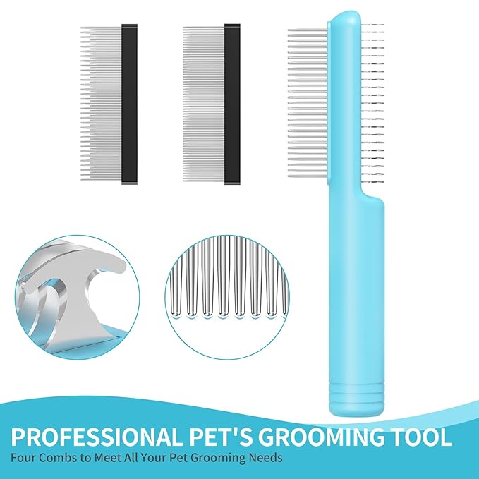 4 in-1 Pet Grooming Combo and Pet Hair Removal Soft Brush - Deshedding Dog Brush,Metal Comb for Cat and Dog,Dematting Comb,Matted Fur on Cats and Dogs-PurrikoPets